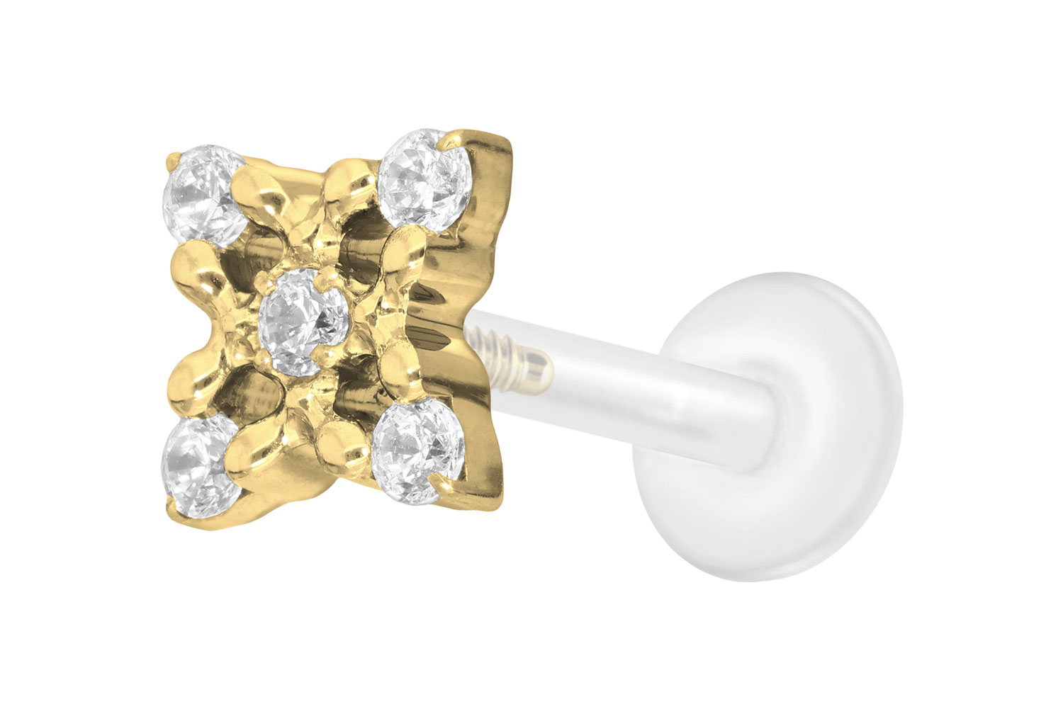 PTFE Labret Piercing mit Innengewinde + Titan-Aufsatz KRISTALLBLUME